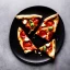 Placeholder: pizza on plate, coca cola glass, black background