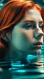 Placeholder: beautiful girl with red hair dreaming of a water world and can see a man reflect in the water