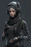 Placeholder: a cyber punk hyper female hijaber robot, headphone, full body Raw, weapon, 8k, Soldier indonesia, modern, high tech