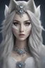 Placeholder: female wolf character portrait with long hair and a large eye, in the style of sculptural costumes, solarization effect, light white and light indigo, matte photo, photo-realistic techniques, fawncore, monochromatic white figures, Cinematic lighting, Volumetric lighting, Epic composition, Photorealism, Bokeh blur, Very high detail, Sony Alpha α7, ISO1900, Character design, Unreal Engine, Octane render, HDR, Subsurface scattering
