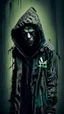 Placeholder: Create an ultra-wide photo of a decrepit zombie wearing an Adidas coat and hood, set against an abstract background. The overall style of the image should be a minimalist fashion with an Artgem twist. The zombie should be rendered in a decrepit and cadaveric style, with a focus on creating a sense of horror and decay. The Adidas coat and hood should be rendered in high detail, with a focus on capturing the texture and style of the clothing. The background of the image should be an abstract desig