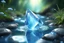 Placeholder: a little cosmic lightblue magic vertical crystal in the middle of a fairy stream