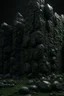Placeholder: A huge wall made of granite black stones in the forest dark material, surrealist, elementals, intricate background, masterpiece, octane rendered, artstation