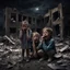 Placeholder: Hyper Realistic Children crying outside a destroyed building in a dark night