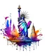 Placeholder: logo on transparent background paper, chromatic, zoom, sharp, realistic, splash of colors on a white background, a detailed golden purple sunset fire style, detailed realistic earth, statue of Liberty new york with light blue water, graffiti elements, powerful zen composition, dripping technique, & the artist has used bright, clean elegant, with blunt brown, 4k, detailed –n 9, ink flourishes, liquid fire, clean white background, zoom in, close-up, make it as a sticker