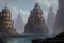 Placeholder: fantasy steampunk cliff palace river seven towers