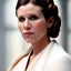 Placeholder: analog style, Beautiful close up face of carrie fisher with maple leaves in the foreground winter, soft light, soft ethereal skin, rim lighting, sharp eyes, dark plain background