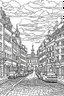 Placeholder: outline art for poland city for adults with poland street , white background, Sketch style, only use outline. clean line art, no shadows and clear and well outlined, many Patterns and Details, realistic