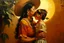 Placeholder: mexican woman and child kissing painting neoclassism whole body zoom the sun