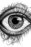 Placeholder: A realistic drawing in negative space black ink on white background of the eye of God with very defined and anatomical correct details