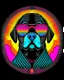 Placeholder: t-shirt design, labrador wearing sunglasses, retro sunrise, synthwave