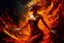 Placeholder: she is a gorgeous woman-like being created out of fire and ashes ((she is coming out of molten lava), fire embers dance around the character, by Vladimir Matyukhin, RAW, intricate, vibrant colors,(((facing viewer)))