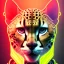 Placeholder: A beautiful portrait of a cyborg cheetah yellow neon color scheme, high key lighting, volumetric light high details psychedelic background