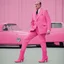 Placeholder: [art by Wes Anderson] John Cleese with massive muscles in a pink battlesuit pink gloves and pink high heel boots. The Ministry of Silly Walks.