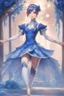 Placeholder: ballerina outfit, blue tones in the style of genshin impact