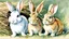 Placeholder: illustration of three rabbits chewing hay, contemporary style of Cicely Mary Barker