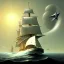 Placeholder: Clipper ship under full sail with alien spaceship above