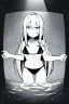 Placeholder: bikini long hair thin girl in abyss pool, greyscale, cool pose, screen tones