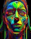 Placeholder: high quality vibrant neons colorful illustration of a front complex woman face head mixed with a chemical plant (detailed eyes, nose, mouth , neck), surreal, visible brain, made of recycled colored objects all around and inside of head, dark industrial interior background , 4k, HDR, UHD, all in focus, clean, no grain, concept art