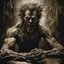 Placeholder: Surreal spooky agonizing man starting to transformation into a werewolf, mid-transformation, kinetic double exposure photo layering of werewolf and man, sinister surrealism, horror, by George Harriman, by Stephen Gammell, by Jeremy Mann, eerie dark colors, sinister, hyperdetailed, matte oil painting,.