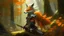 Placeholder: ashigaru steampunk - inspired feathered fox, colorful plumage, lacquered armor, cute but determined, hard focus, art station, by jessica rossier and brian froud, cinematic fantasy painting, orange grey white, in a woodland glade