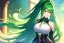 Placeholder: girl, masterpiece, best quality, volumetric lighting, detailed outfit, perfect eyes, long hair, green hair, green eyes, ponytail,