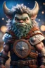 Placeholder: epic hero elven gremlin viking with wild hair, short ears, and big holy ornamented shield Under stjerners gnist Vi går som ett, vår tro et løfte ,bokeh like f/0.8, tilt-shift lens 8k, high detail, smooth render, down-light, unreal engine, prize winning