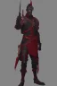 Placeholder: a man modern in military science fiction armor, the armor must be made of spiritual fabric, black and red. a fabric similar to that worn by men of the witch church of the past.