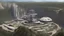 Placeholder: Many spaceliners docked at a huge busy spaceport, with gantries and walkways, setting into the side of a huge cliff, trees, vines and plants, Star Wars, Star Trek