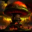 Placeholder: A fantabulous black, orange, and green (((mushroom tower house))) erected atop a (geologic pillar), surrounded by the uncanny imaginative ((( swirling skies))), offset by the stark hues of a (neon-tinged nebulous space scape), within. captured by the hand a skilled master painter with a focus on (softly blurred compositions and voluminous lighting).