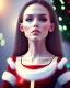 Placeholder: girl in Santa dress, close up portrait, Christmas, smiling
