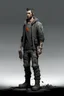 Placeholder: man, , full body, looking serious, comic book, post-apocalypse, grey background