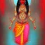 Placeholder: An oil painting of goddess Kali crossing a lake, neon red colors