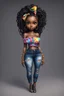 Placeholder: create a colorful abstract digital art image 8k of a chibi curvy black female wearing torn jeans pants and a black-tie dye off the shoulder blouse. Prominent make up with hazel eyes. Highly detailed long Senegalese twist in a hair wrap