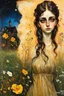 Placeholder: Night, vegetations, flowers, one woman, distant house, mistery, gothic horror films influence, henry fuseli, and gustave moreau paintings