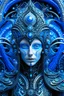Placeholder: A beautiful alien with big eyes and small nose and mouth wearing a bioluminescense blue zafír biomechanical silver metallic diadem headress, wearing biomechanical amalgamation style leather jacket dress ribbed with silver floral metallic filigree biomechanical vantablack pattern, organic bio spinal ribbed detail of gothic winter backround extremely detailed maximalist hyperrealistic portrait art