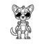 Placeholder: coloring page, no shadow, no shading , minimalistic art , High Quality Pixels a Cute and Playful kawaii Tasmanian Tiger robot, add sunglass , thick line , blod line, very low details, with white background, simple coloring page