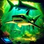 Placeholder: fantasy 90's tcg ELECTRIC CGLOWING UNDERWATER SHARK art