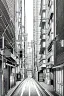 Placeholder: Tokyo alley, line arts, greyscale