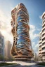 Placeholder: city art deco building roughly shaped like a guitar, by Victor Enrich and Toyo Ito, photorealistic, dramatic stunning architecture, 3d Octane Render, surreal architecture, natural lighting, Abstract colorful bizarro