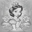 Placeholder: snow white in cartoon for children to color, highly detailed continuous line drawing, black and white.