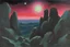 Placeholder: Night, mountains, rocks, 90's sci-fi movies influence, rodolphe wytsman impressionism paintings