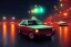 Placeholder: A 1990s car standing in front of a red traffic light, empty street, Cairo, 1990s, night time, rain, winter, movie scene Nick Harris style