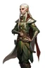 Placeholder: female on her thirties high elf ranger wearing medieval clothes with hands behind her back