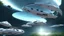 Placeholder: star trek spaceport in the jungle in a cliff, blue sky with white clouds, spaceships landing and leaving