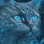 Placeholder: detailed portrait of an aquatic cat, psychedelic, blue and black background