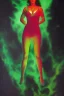 Placeholder: Full body portrait, painting, medium shot lady Spacecore clothing skin-tight volumetric nuclear waste glow