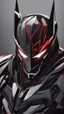 Placeholder: A close picture to Mix between symbiote and machine and batman in transformers cyborg with black metal and red details armor in solo leveling shadow art style with red details detailsis in fantasy world