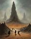 Placeholder: picture of a infernal mass of dancing shadows and smoke that walks on a barren landscape. concept art in the style of lovecraft enki bilal giger beksinski Alan lee d&d larry Elmore greg Rutkowski john howe William Morris