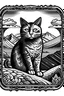 Placeholder: Andean mountain cat stamp draw, black and white, ex libris Style
